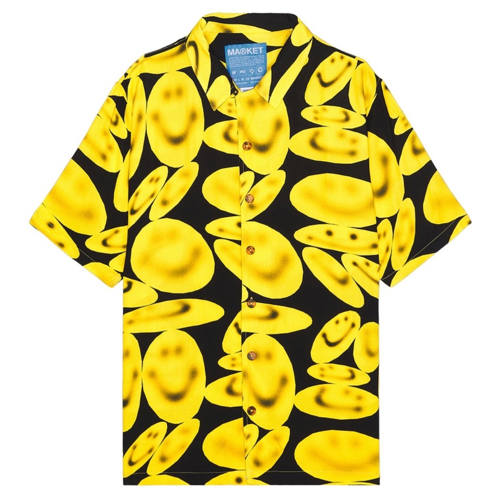 NWT Market Smiley Cabana Shirt Men’s M Yellow Black Rayon Button Up